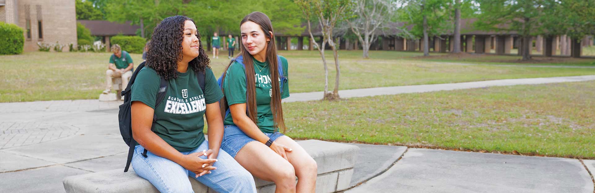 Two female students talking at Thomas University's new Woodlands Campus